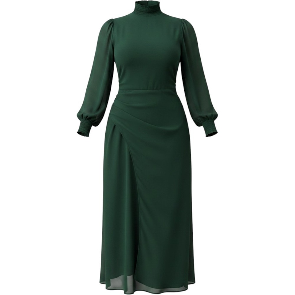 Reformation Aude High Neck Midi Dress Forest Green Sleeve Womens 18 NWT Classy - Picture 7 of 7